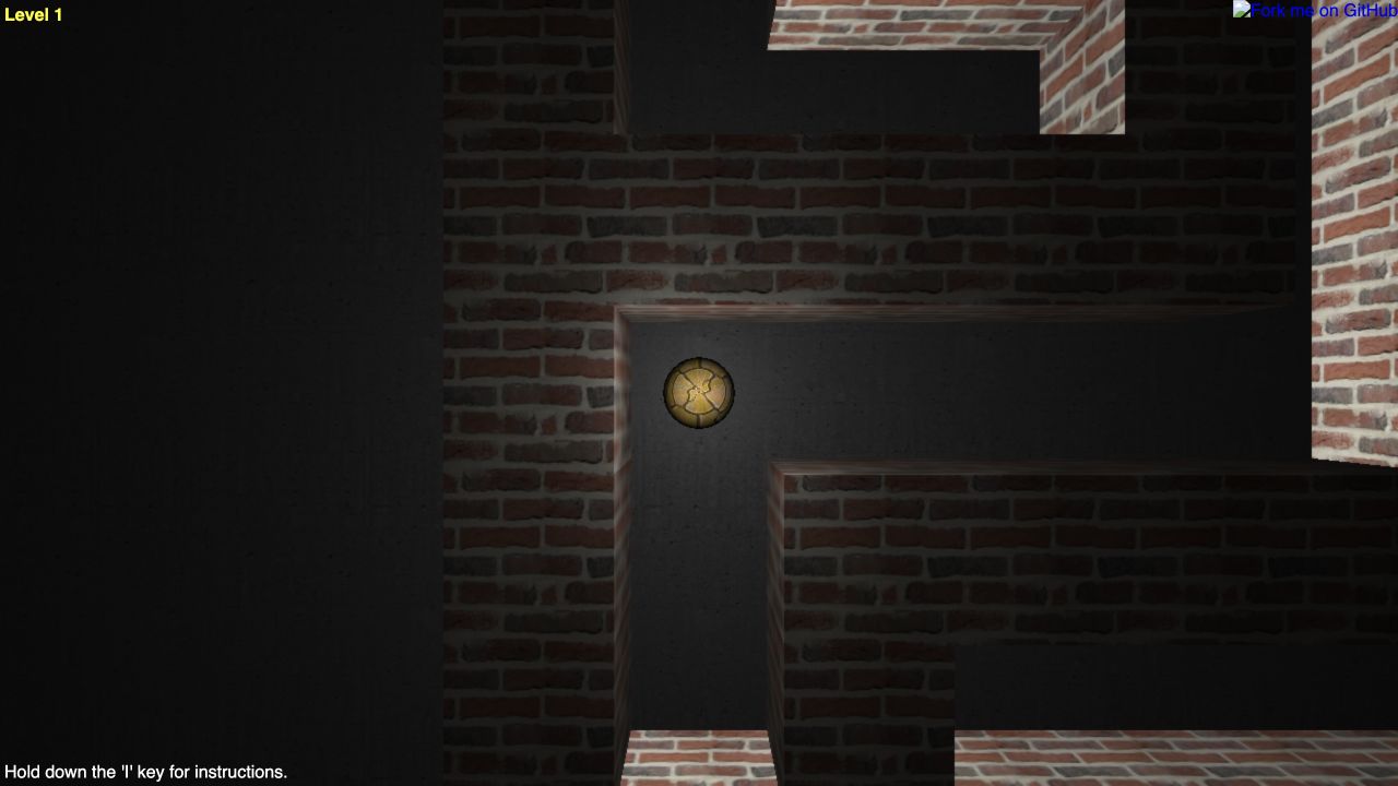 Astray Level 1 with a lit ball in a brick maze after a short Up-key movement check