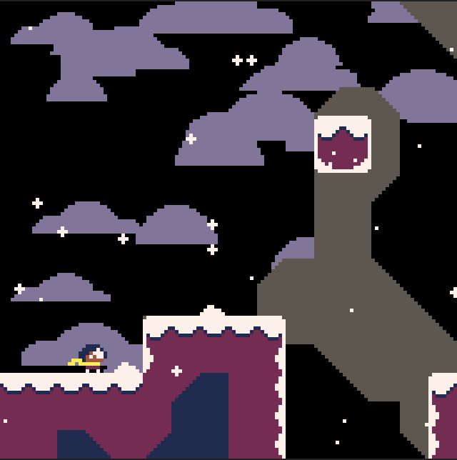 Celeste Classic 2 Lani's Trek opening mountain scene after the character moved right on a snowy ledge