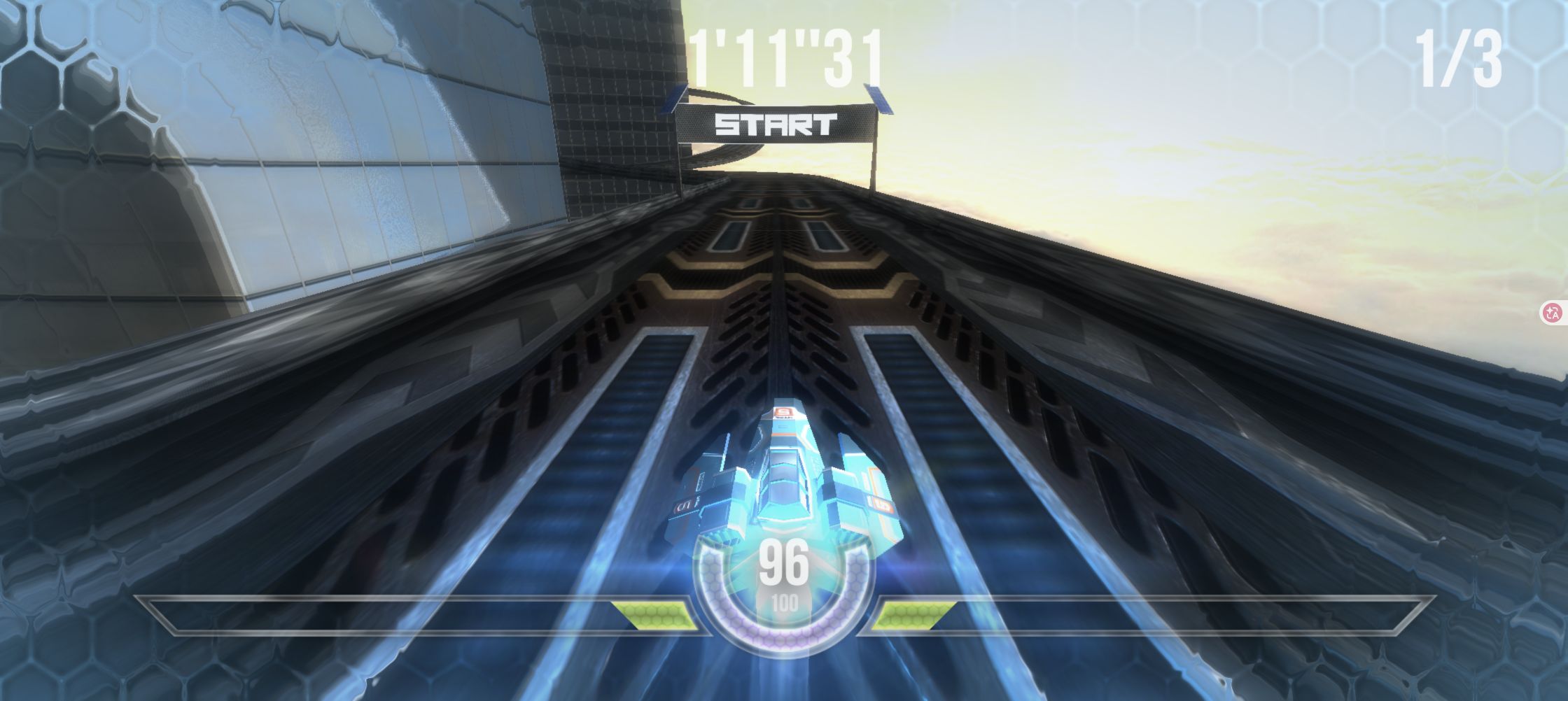 HexGL racing craft and track during our desktop scene check