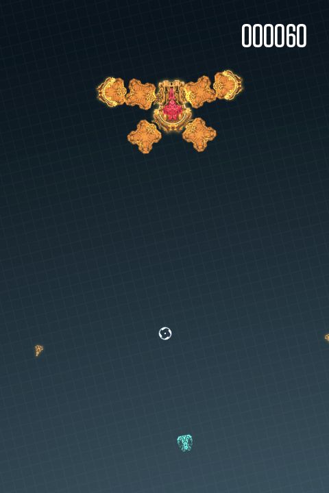 Actual X-Type opening combat view with the player ship, boss, projectiles and score 60